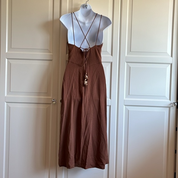 Zara Women Rustic Camisole Midi Brown Dress Size Small. Linen Blend - Picture 8 of 14
